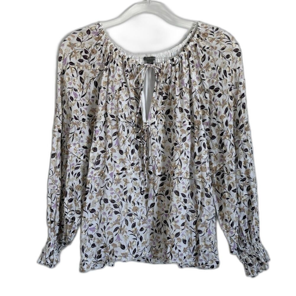 Ann Taylor Floral Peasant Blouse M Womens Boho Ballon Sleeve Romantic Top